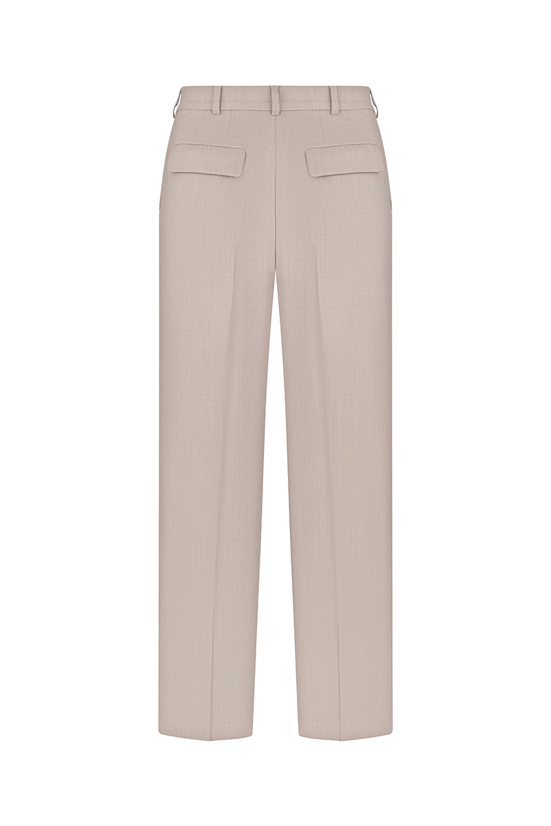 Elenareva taupe straight-leg trousers, stylish and comfortable pants, shown in a neutral gray tone.