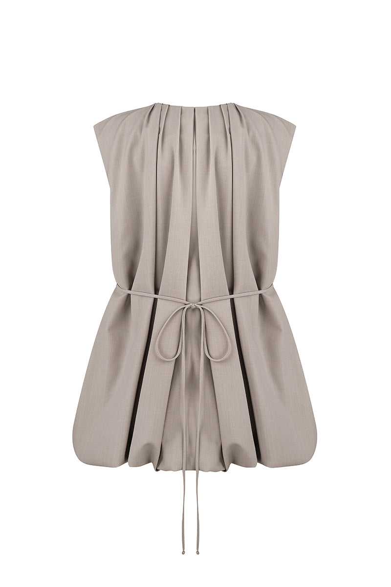 Taupe ELENAREVA vest with zipper closure and belt detail, casual sleeveless outerwear for layering.