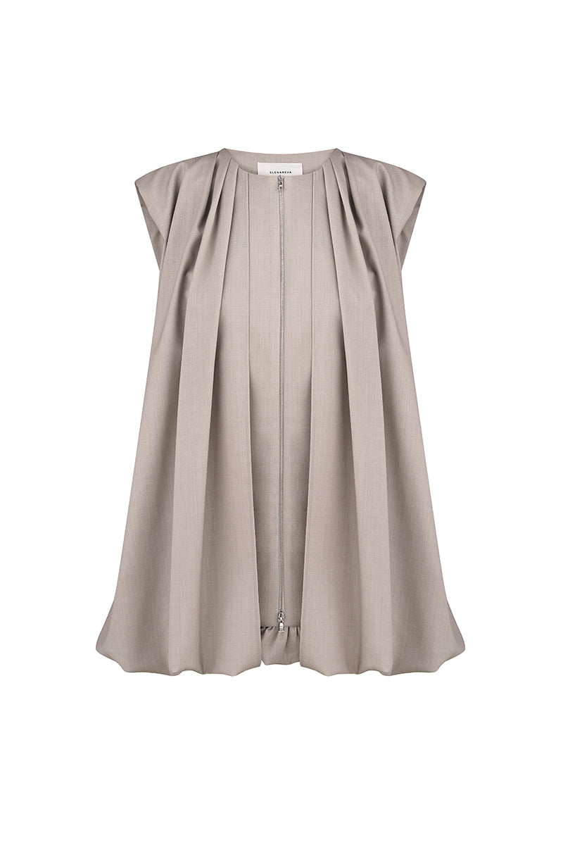Taupe ELENAREVA vest with zipper closure and belt, featuring a stylish and versatile sleeveless design for casual wear.