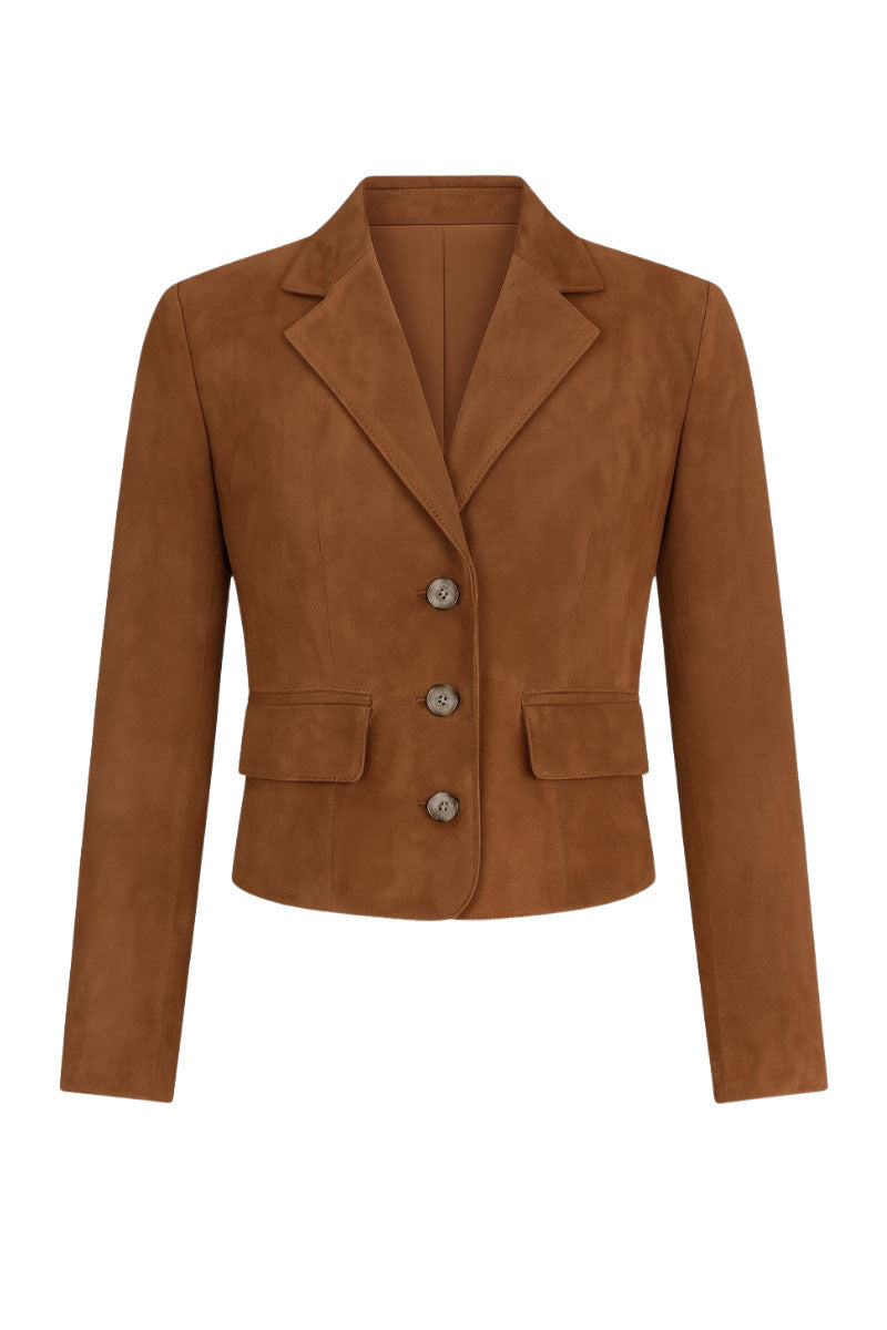 Tan ZUT Taylor jacket shown on a hanger, featuring a stylish, lightweight design with a classic collar and zip closure.