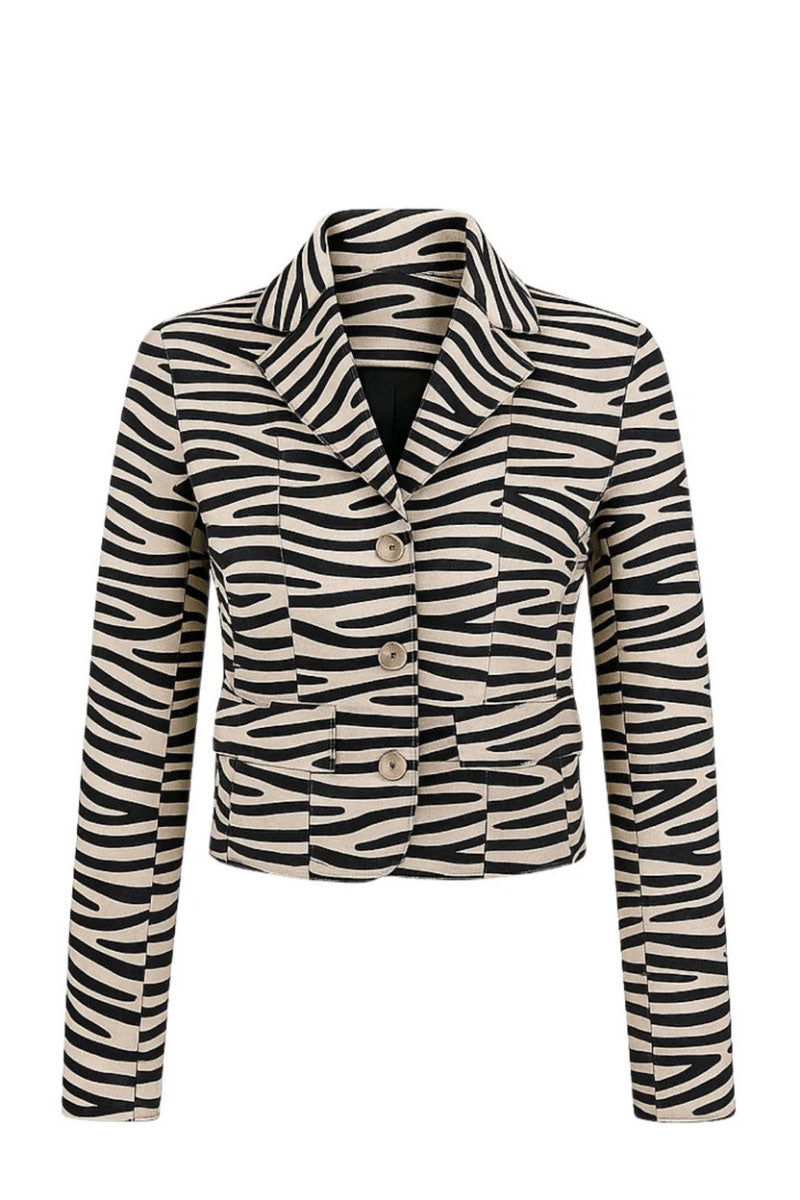 ZUT Taylor jacket in thin zebra print, stylish lightweight jacket with a modern zebra pattern, perfect for casual wear.