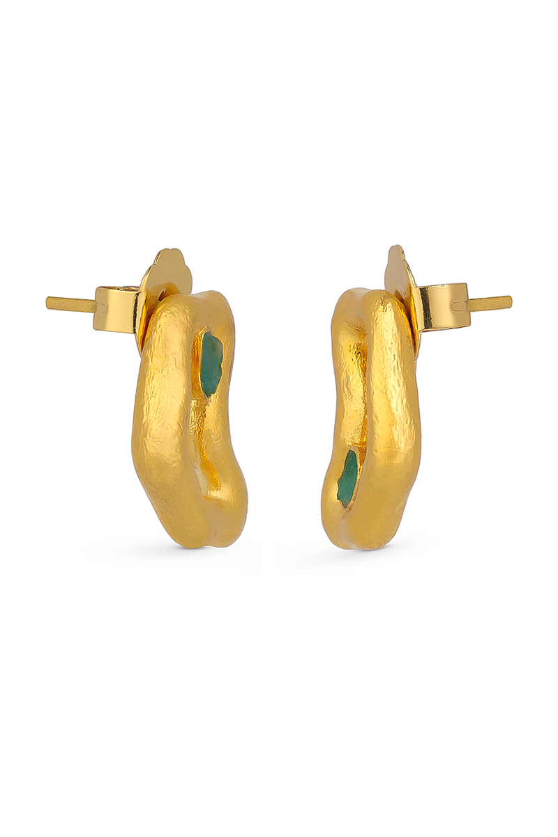 Gold TENA Emerald Stud Earrings by Fenomena featuring vibrant green emerald stones set in a classic stud design.