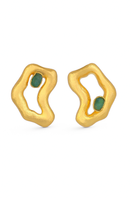 Gold TENA Emerald Studs Earrings by Fenomena featuring vibrant green emerald gemstones and classic gold setting.