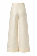 Yellow Terra pants by ANA + MARIA displayed on a mannequin, featuring a relaxed fit and vibrant butter yellow color.