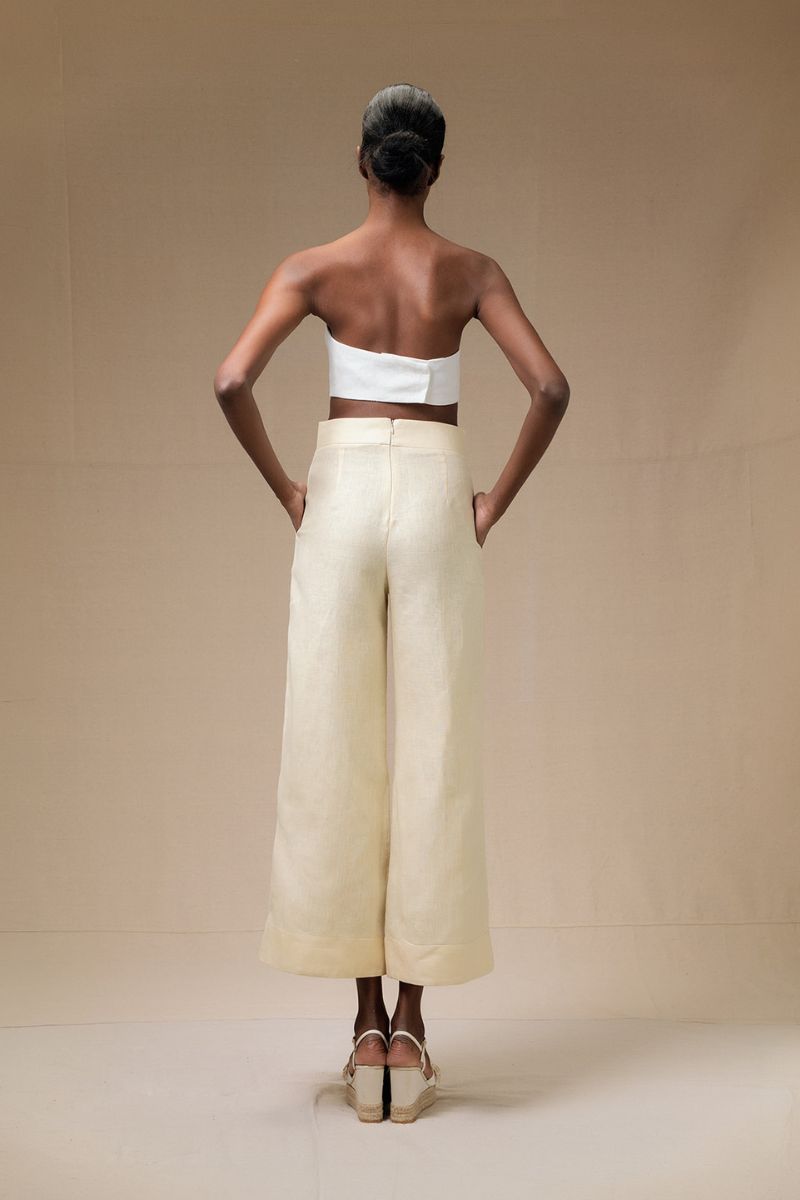 Yellow Terra Pants by Ana + Maria, showcasing a comfortable fit and stylish design in butter yellow fabric.