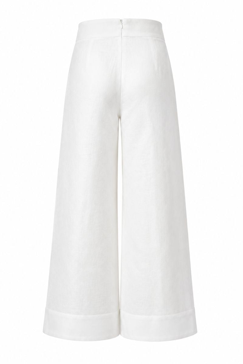 Ana + Maria Terra Pants in ivory displayed on a ghost mannequin, showcasing the relaxed fit and soft fabric of these stylish pants.