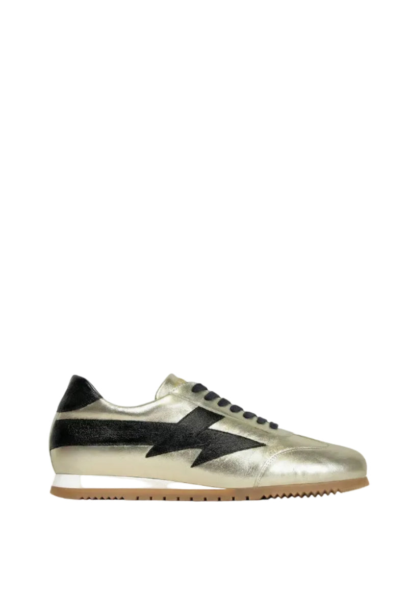 Terry de Havilland gold jogger bolt sneaker flats with sleek design and shiny metallic finish, perfect for casual and stylish wear.