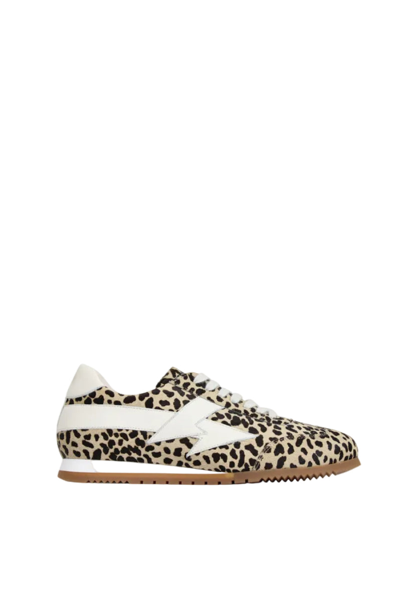 Terry de Havilland leopard print flats sneaker with rounded toe and stylish design, front view showing bold animal pattern.