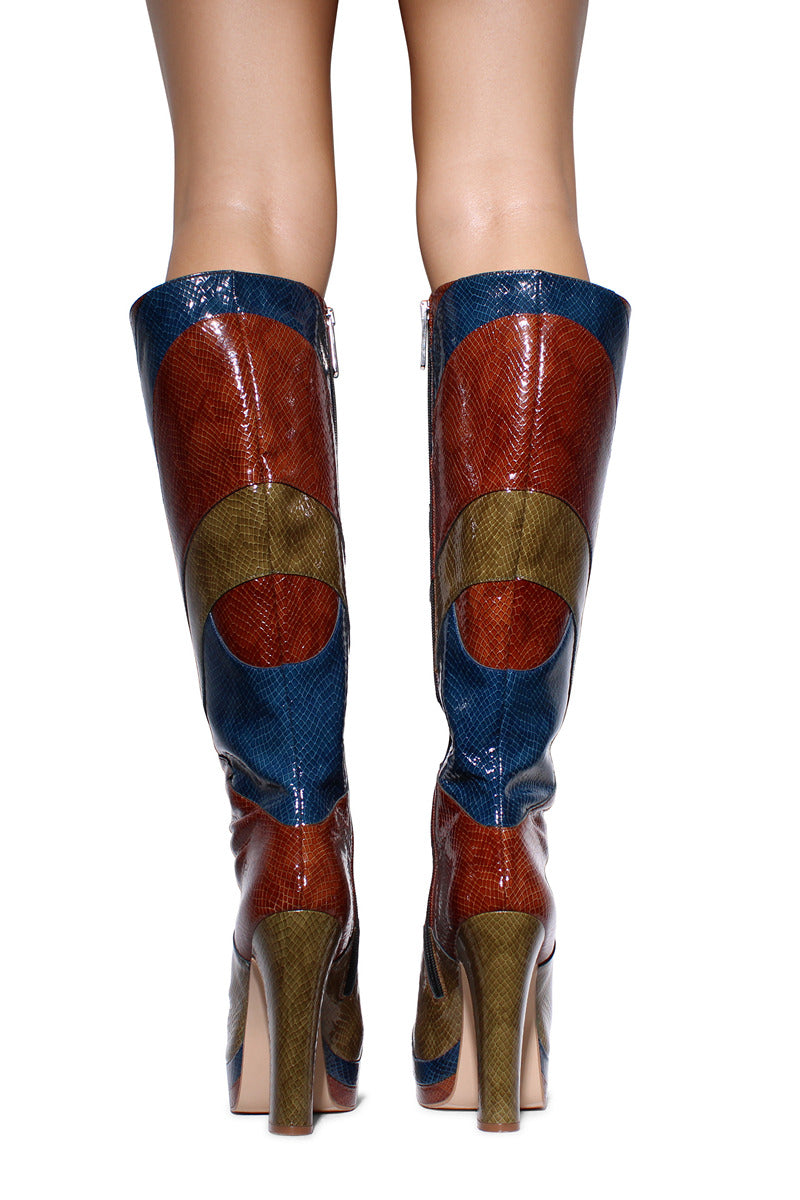 Terry de Havilland River New York 70s style high boots with block heel in black leather, featuring sleek design and ankle height.