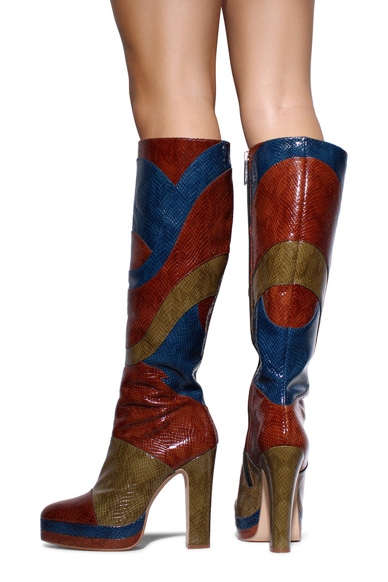 Terry de Havilland River New York 70s block heel high boots in black leather with ankle height and stylish design.