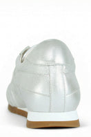 Silver Terry de Havilland jogger bolt flats with sleek design and metallic finish, shown on a white background.