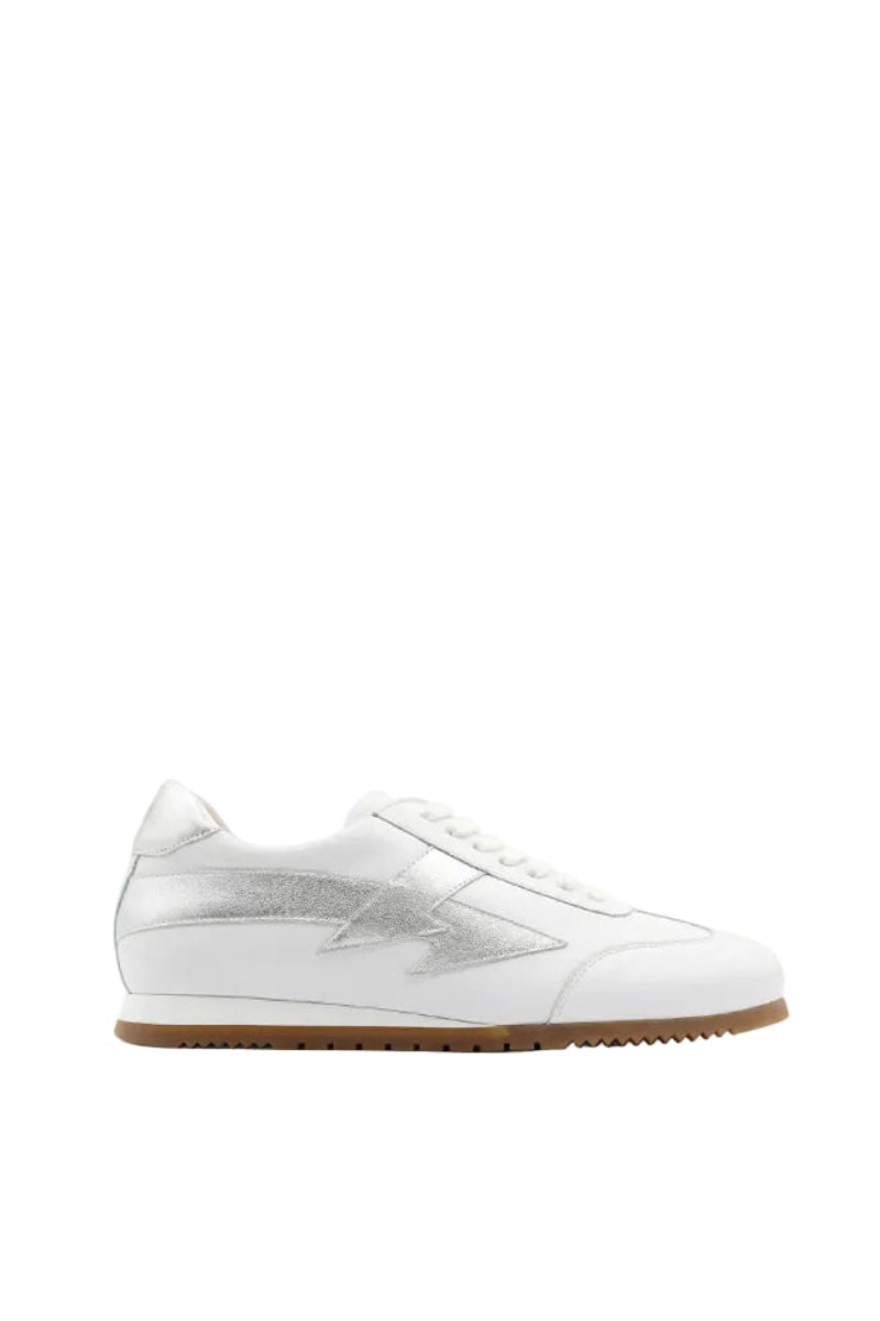 White Terry de Havilland jogger bolt flats with sleek design and minimal detailing, shown from a side angle.