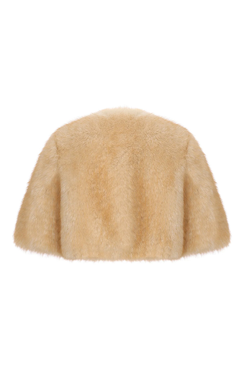 Back view of Nana Jacqueline Thalia cropped faux fur jacket showcasing plush texture and stylish cropped design.