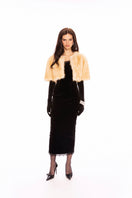Nana Jacqueline Thalia cropped faux fur jacket shown in a lookbook image, featuring plush texture and stylish design.