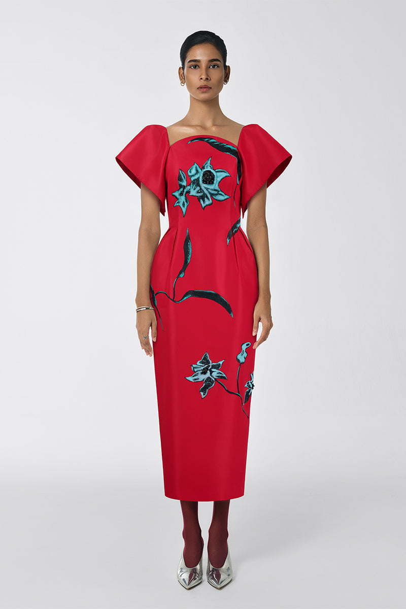 THE FLARE ORCHID MIDI DRESS