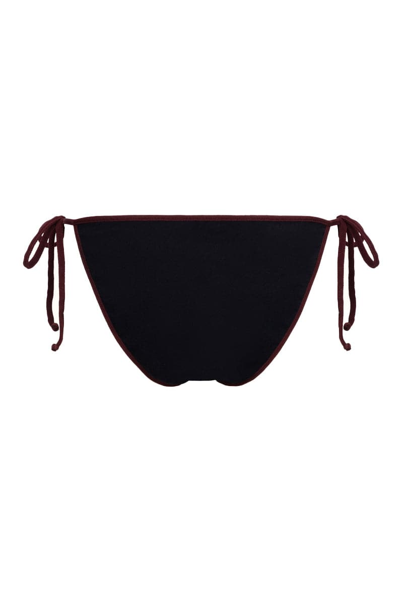 Reversible black bikini by Talia Collins featuring a triangle top and tie-side brief, shown from the back.