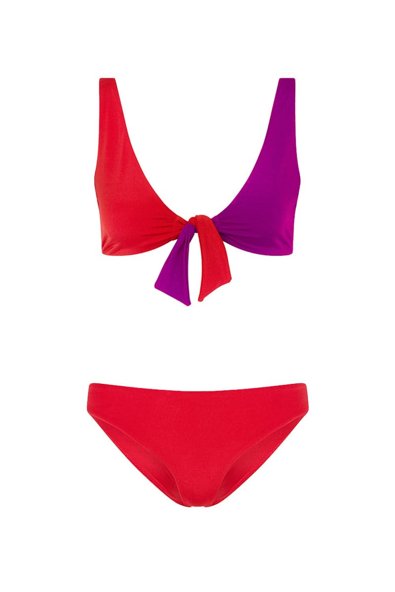 THE COLOR BLOCK BOW-TIE TOP AND GOJI RED CLASSIC BRIEF BIKINI - CULT MIA