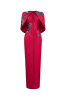 Red Tiny Ink Invisible Curves Orchid Gown dress featuring elegant flowing fabric and a fitted silhouette.