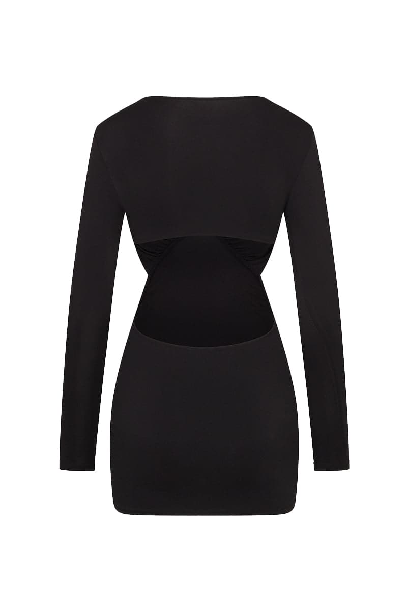 THE KATE BLACK V-NECK MINI DRESS - CULT MIA