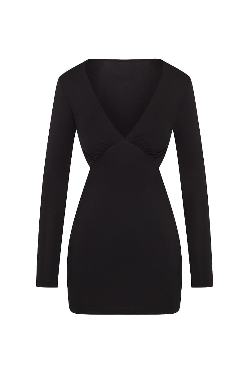 THE KATE BLACK V-NECK MINI DRESS - CULT MIA