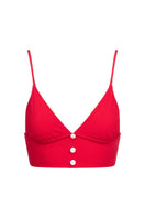 Talia Collins red terry bralette and pocket skirt co-ord set, front view showing the casual, stylish matching top and skirt ensemble.