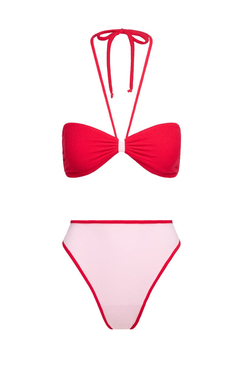 THE RED TERRY STRAPLESS TOP AND BRIEF BIKINI - CULT MIA