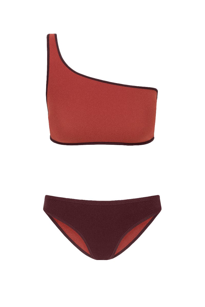 THE COCO TERRY ASYMMETRICAL TOP AND BRIEF REVERSIBLE BIKINI - CULT MIA