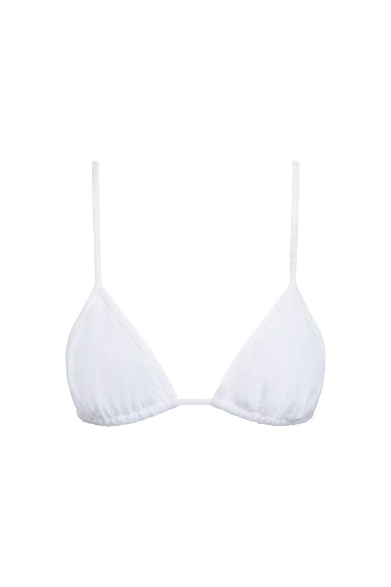 THE WHITE TERRY TRIANGLE TOP AND BRIEF BIKINI - CULT MIA