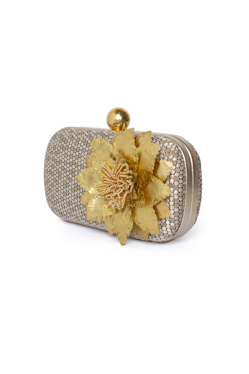 GOLDEN MAGNOLIA ON HONEYCOMB BOX CLUTCH - CULT MIA