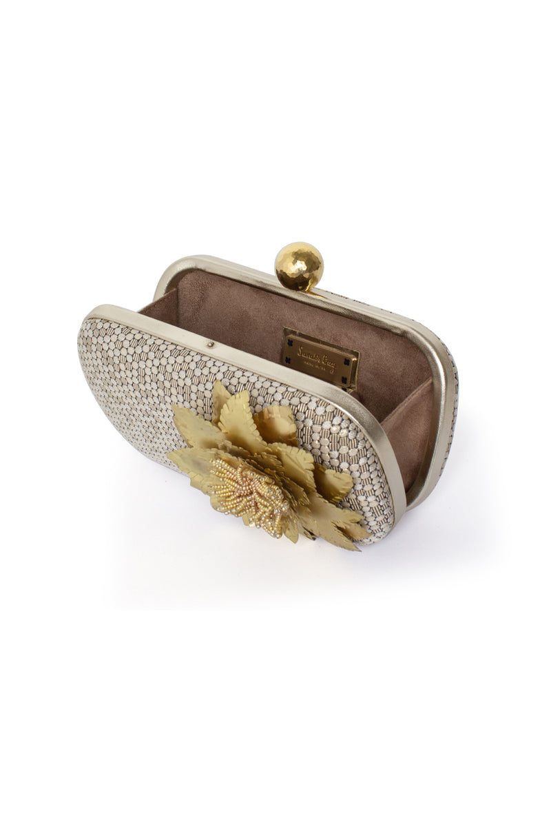 GOLDEN MAGNOLIA ON HONEYCOMB BOX CLUTCH - CULT MIA