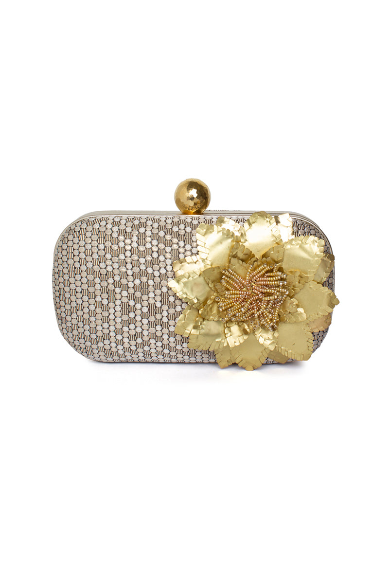 GOLDEN MAGNOLIA ON HONEYCOMB BOX CLUTCH - CULT MIA