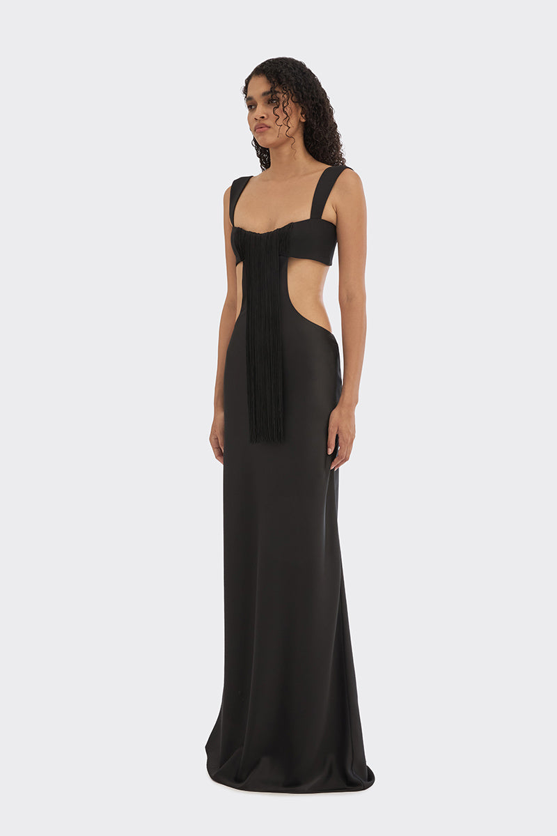 THREAD CUT-OUT MAXI SLIP DRESS IN BLACK - CULT MIA