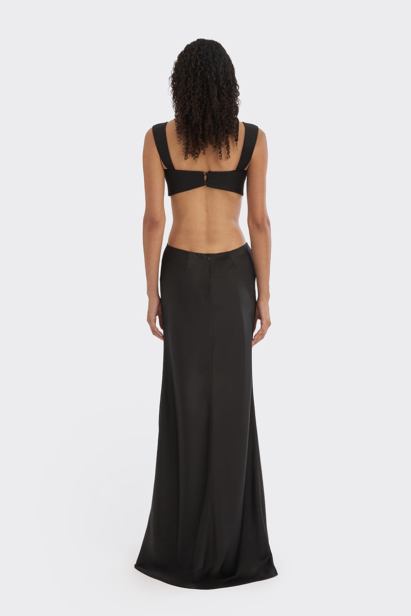 THREAD CUT-OUT MAXI SLIP DRESS IN BLACK - CULT MIA