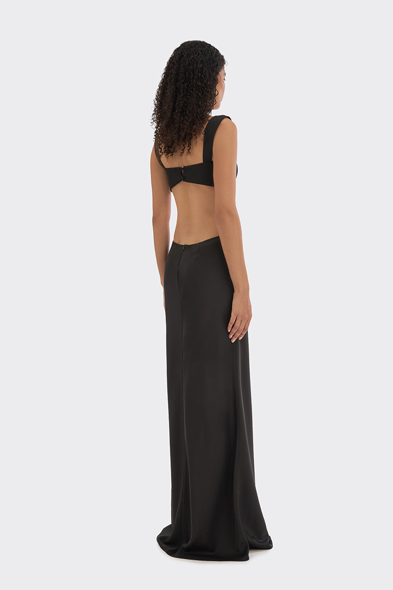 THREAD CUT-OUT MAXI SLIP DRESS IN BLACK - CULT MIA