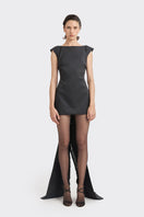 Black thread fringe mini dress by Stolen Stores, featuring detailed fringe embellishments and a stylish, fitted silhouette.
