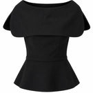Black Tibet top by Ana + Maria displayed on a ghost mannequin, showcasing its stylish sleeveless design and smooth fabric.