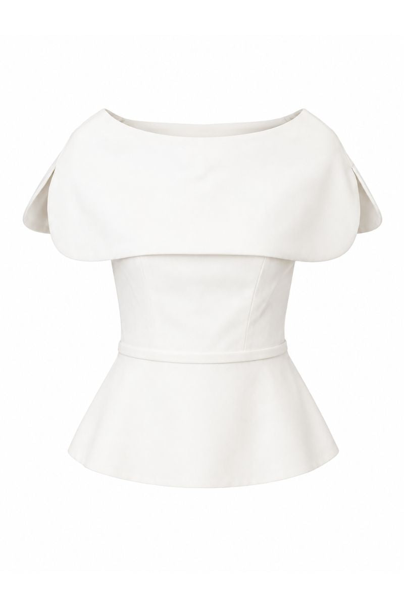 Ivory Tibet Top by ANA + MARIA displayed on a ghost mannequin, showcasing the elegant, lightweight design and soft fabric.