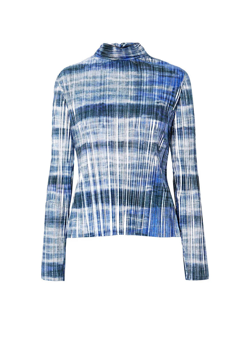 TIE-DYED PLISSÉ-LAMÉ TURTLENECK TOP - CULT MIA