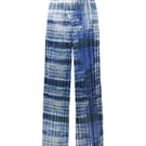 Tie-dyed plissé lamé wide-leg pants by SemSem shown flat front, featuring colorful tie-dye pattern and flowing, wide-leg design.