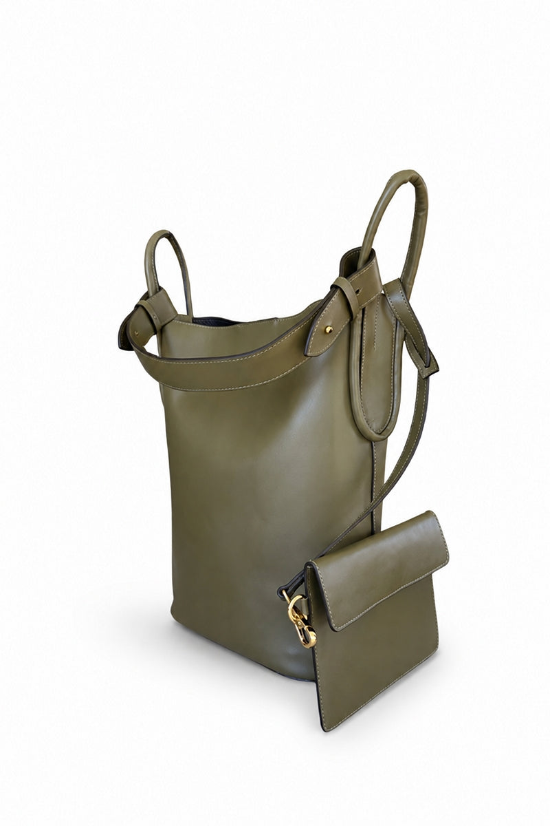 ISIDORA MALVA Tierralta tote shoulder bag in moss green with durable handles and spacious interior, stylish and functional for daily use