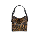 ISIDORA MALVA Tierranueva tote bag with leopard print top handle design, animal print pattern on stylish handbag.