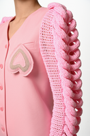 Pink tiny heart print mini dress by Liya, featuring a fitted silhouette and playful design, perfect for casual or semi-formal wear.