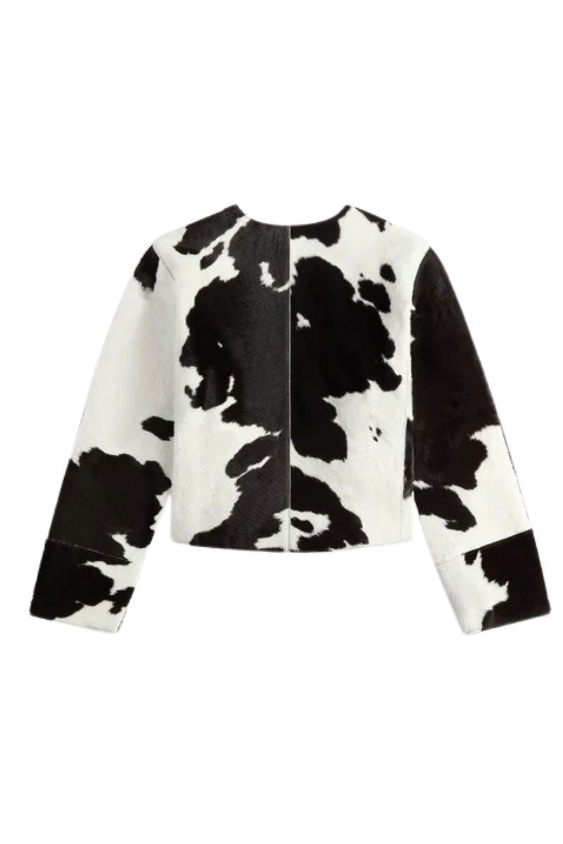 ZUT Tokyo jacket in black and white cowhide with stylish design and textured leather details.