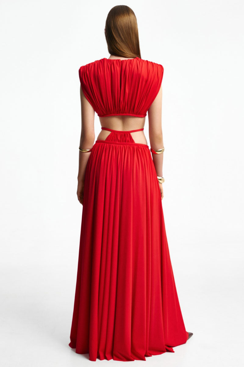 Red wide-shoulder top by Santa Brands, featuring a stylish fit and vibrant color, perfect for casual or chic outfits.