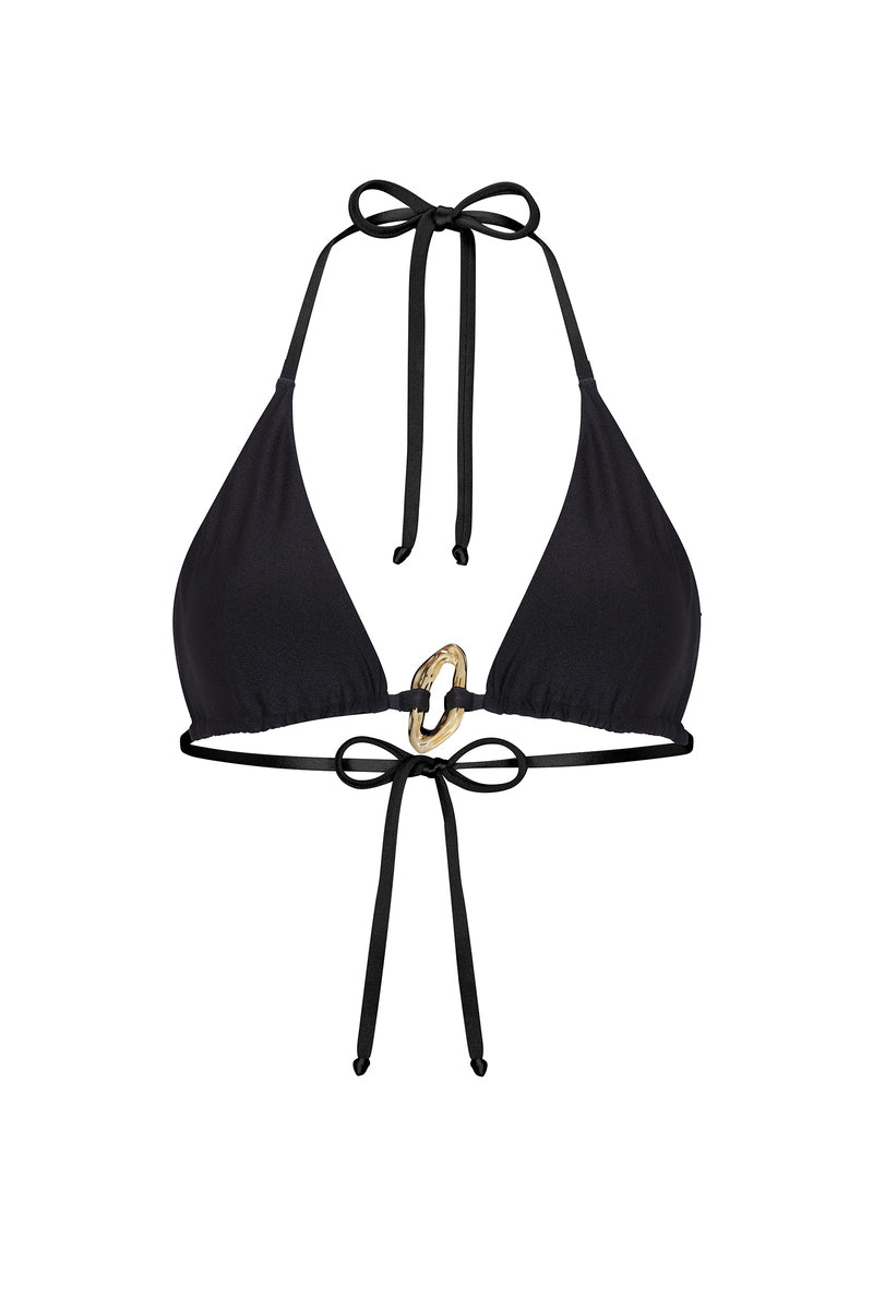 Nelblu Luna Top Nero bikini top with petal design, black color, and adjustable straps, perfect for stylish swimwear.