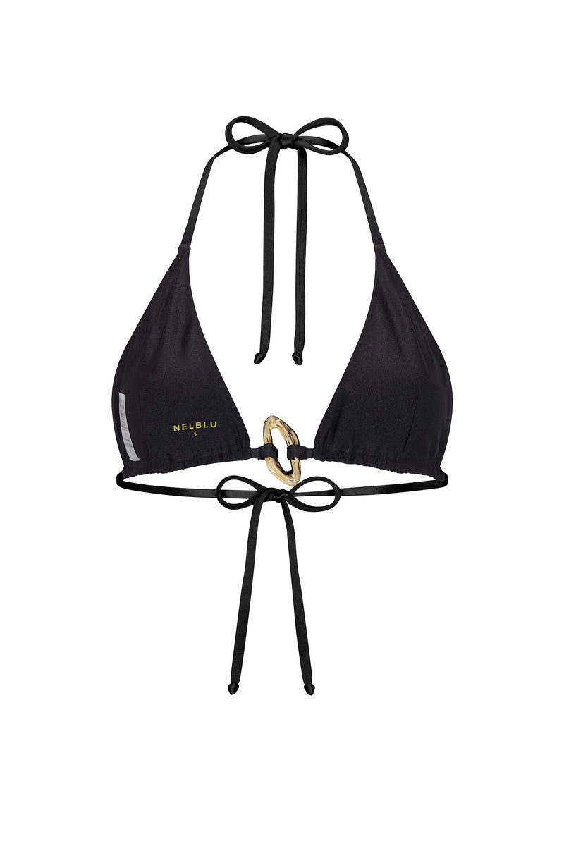 Nelblu Luna Top Nero bikini with petal accents, black swimwear piece displayed on a plain background.