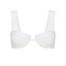 Nelblu Shell bikini top in white, featuring a sleek design with adjustable straps and a secure fit, perfect for beachwear.