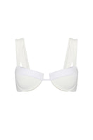 Nelblu Shell bikini top in white, featuring a sleek design with adjustable straps and a secure fit, perfect for beachwear.