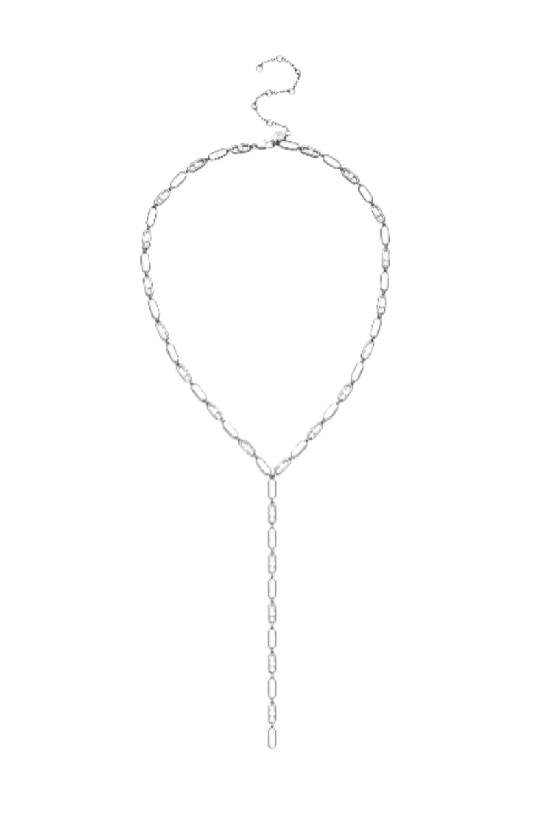 Silver drop necklace from Velvet Desert featuring a sleek, elegant pendant on a delicate chain.