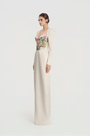 Elegant off-white taffeta mikado gown by Tracy Studio, showcasing a luxurious, flowing design perfect for formal occasions.